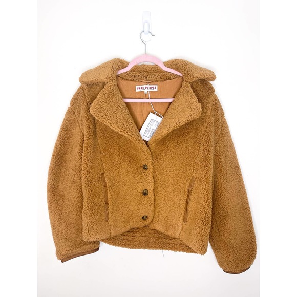 Free People Jackets & Blazers - Free People Joplin Cozy Cropped Teddy Jacket in Camel Size XS